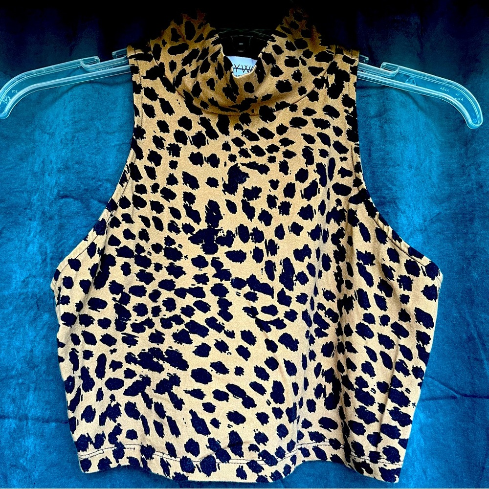 ||SOLD|| Gypsy Warrior Leopard Cheetah Print Crop Mockneck Turtleneck Tank Top